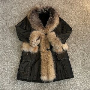 Fox Trim Metallic Green Tactel Stroller Coat (S)